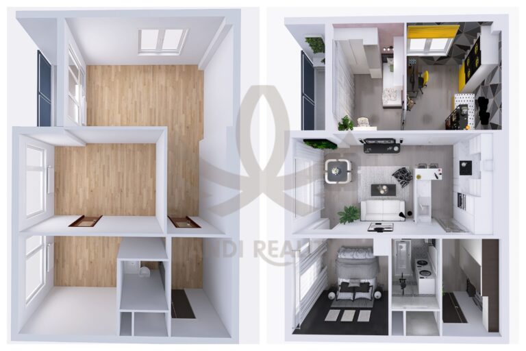 Návrh rekonstrukce bytu 2+1 na 3+KK v Mladé Boleslavi s andireality.cz