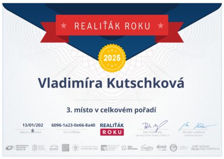 Certifikát Realiťák roku 3. místo v&nbsp;ČR